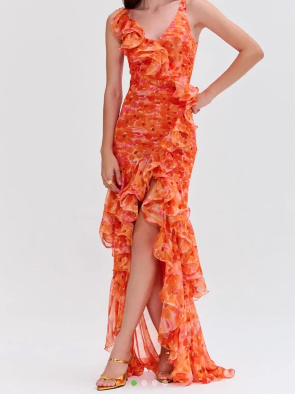 PatBO Orange Ruffle High-Low Maxi Dress
